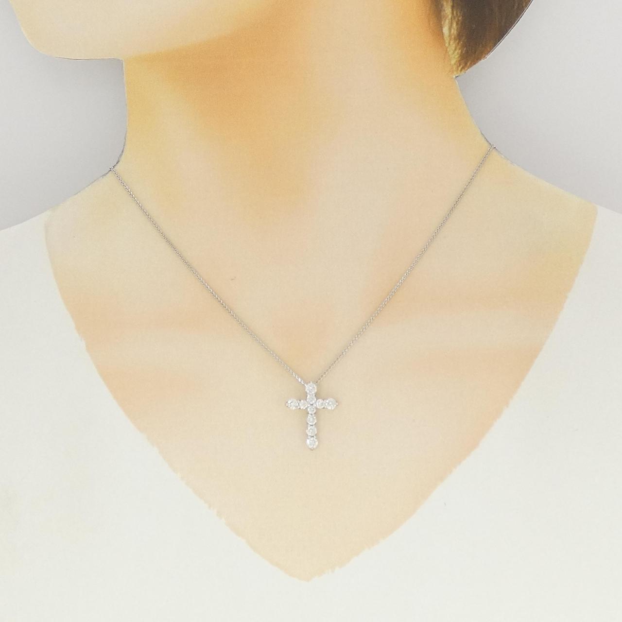 K18WG/750WG クロス ダイヤモンド ネックレス 1.00CT