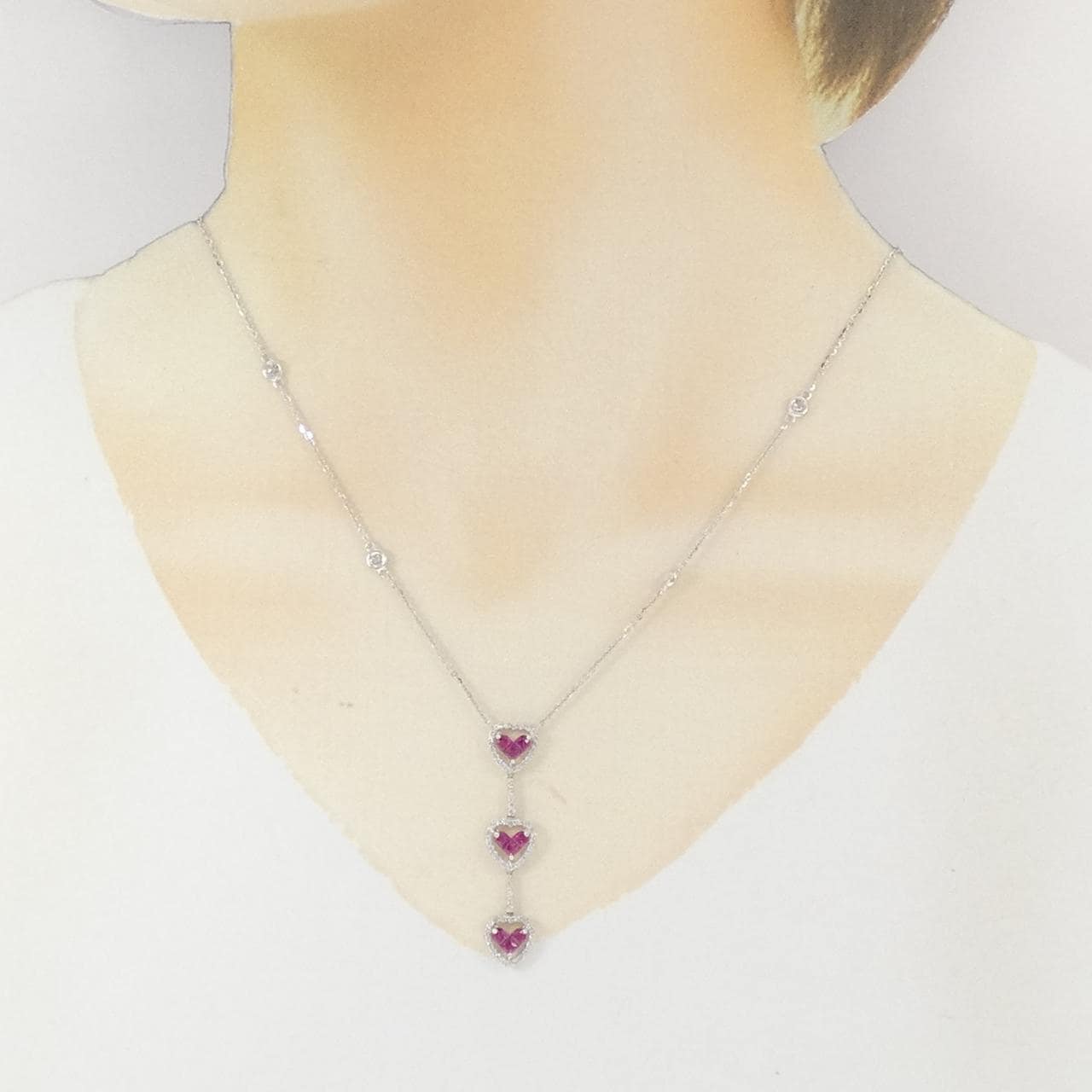 750WG ハート ルビー ネックレス 0.92CT
