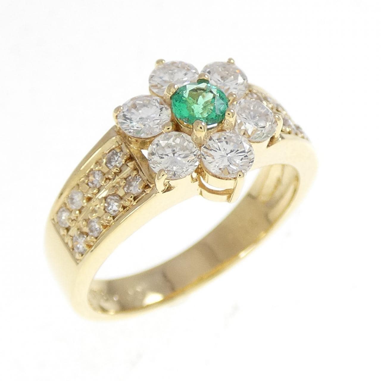 K18YG フラワー エメラルド リング 0.14CT