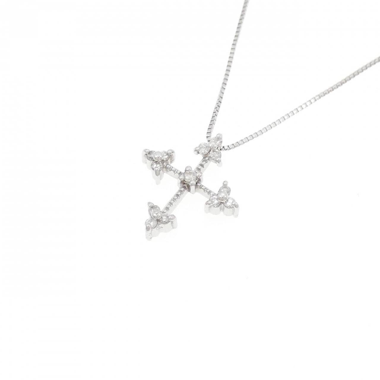 K18WG クロス ダイヤモンド ネックレス 0.09CT