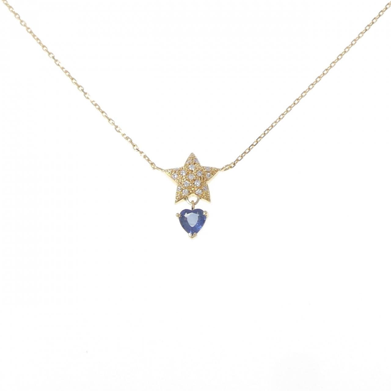 K18YG スター×ハート サファイヤ ネックレス 0.40CT