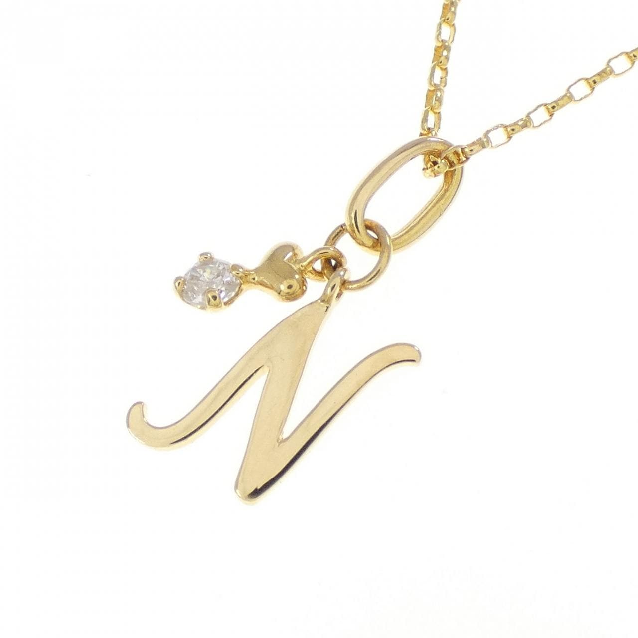 K18YG イニシャルN ダイヤモンド ネックレス