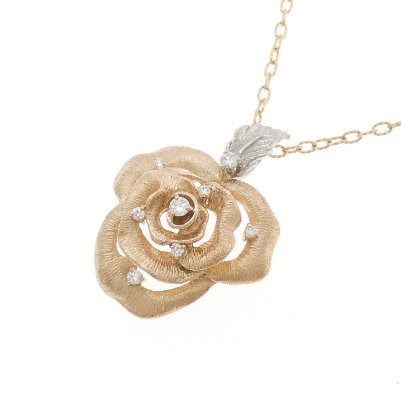 K18PG/PT900 ローズ ダイヤモンド ネックレス 0.19CT
