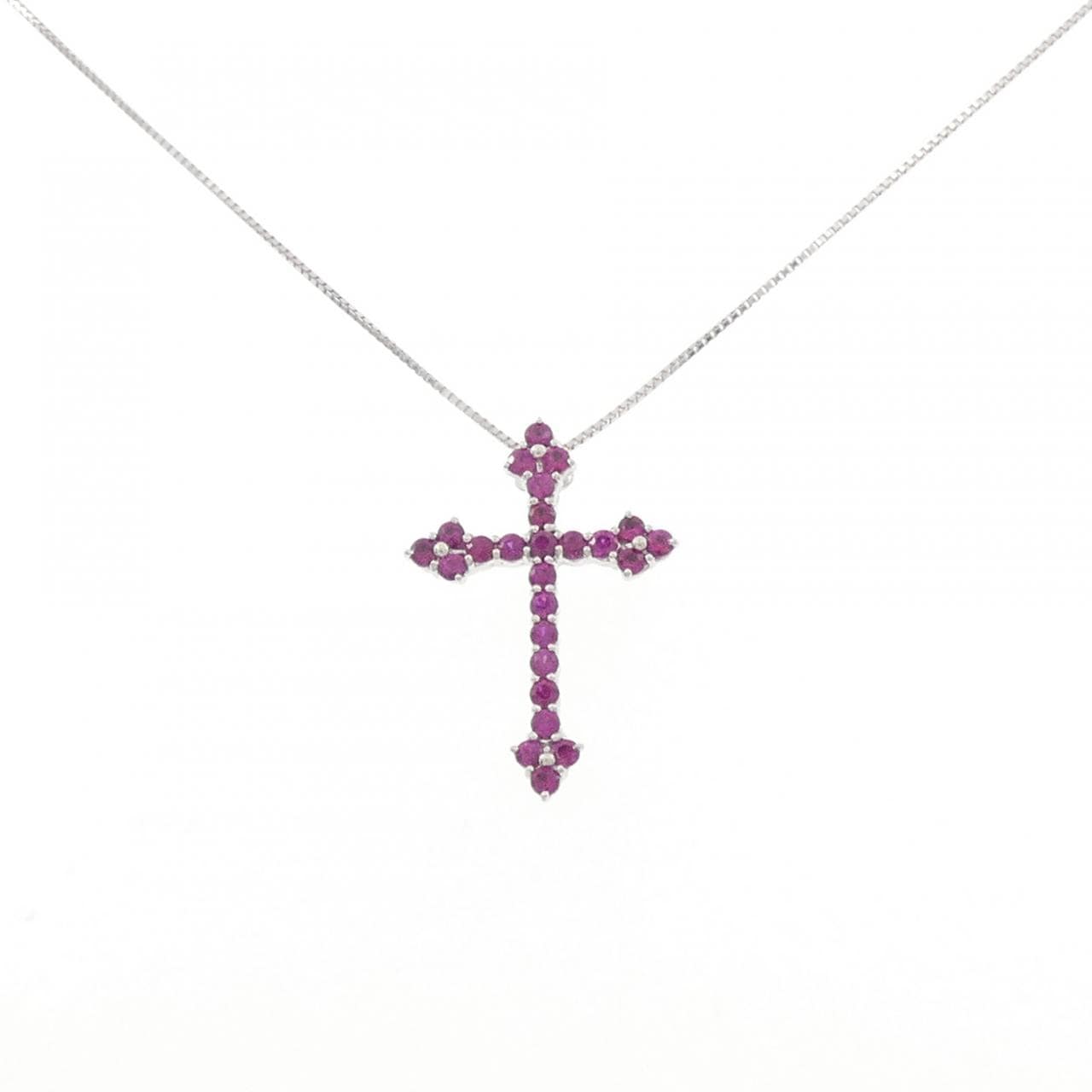 K18WG クロス ルビー ネックレス 1.00CT