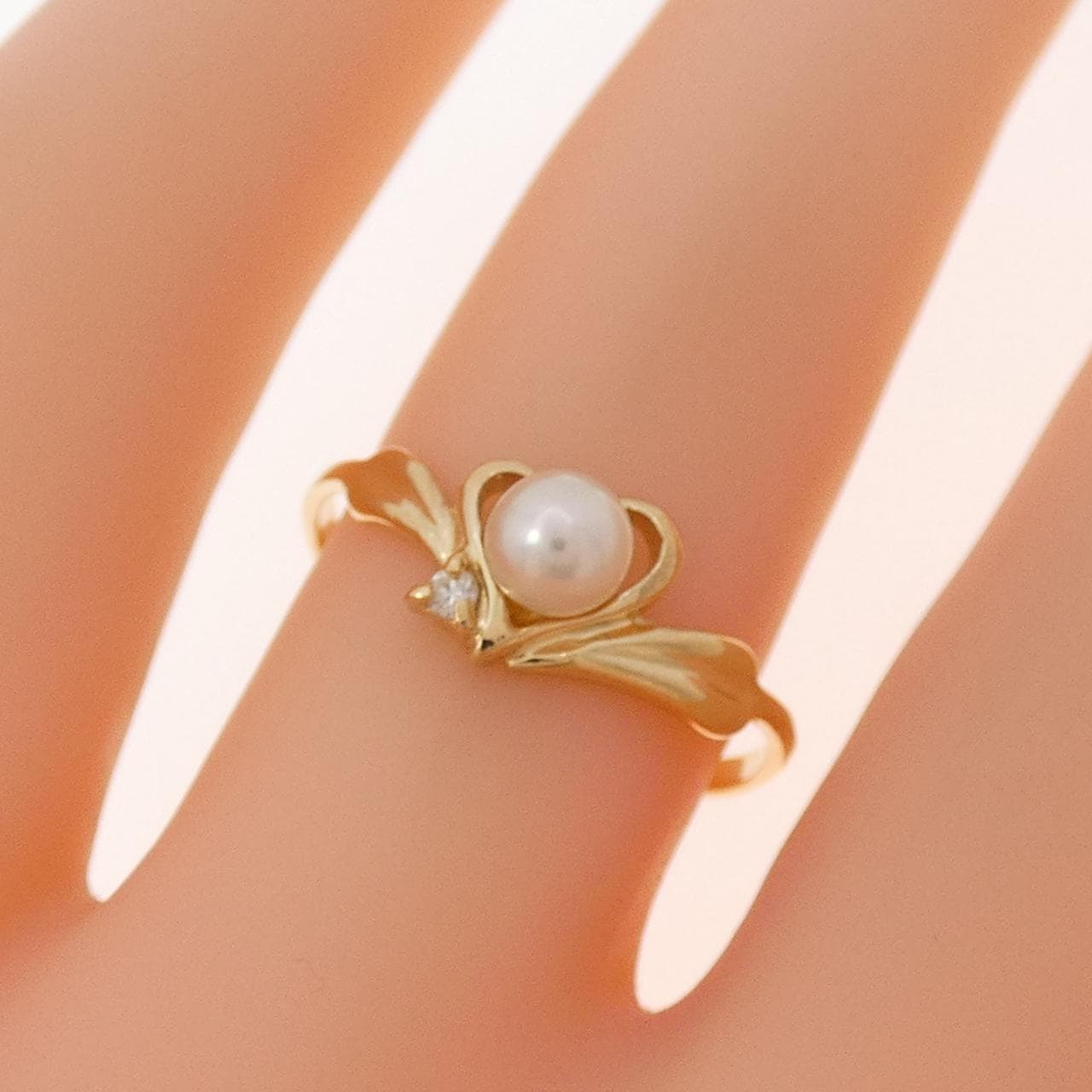 K18YG ハート アコヤパール リング 4.1mm