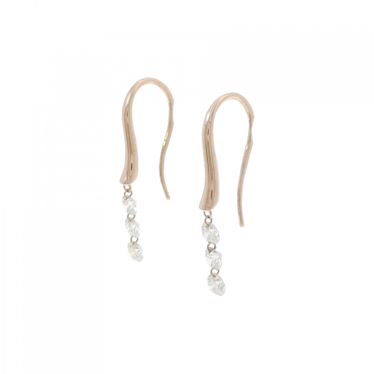K18PG スリーストーン ダイヤモンド ピアス 0.50CT