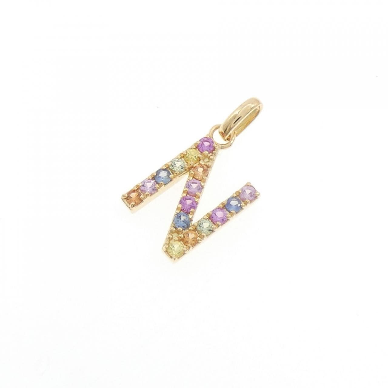 【新品】K18YG イニシャルN サファイヤ ペンダント 0.26CT