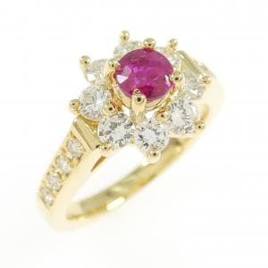 K18YG フラワー ルビー リング 0.37CT