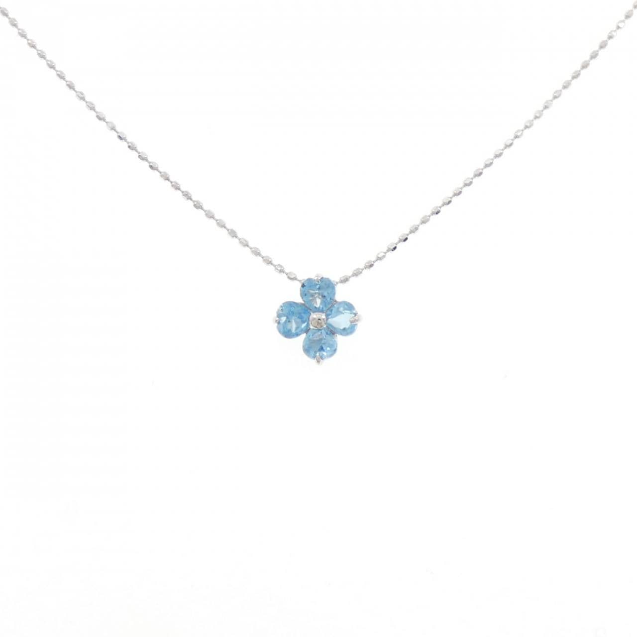 K14WG フラワー ブルートパーズ ネックレス