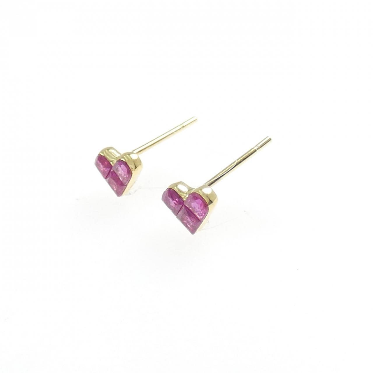 K18YG ハート ルビー ピアス 0.60CT