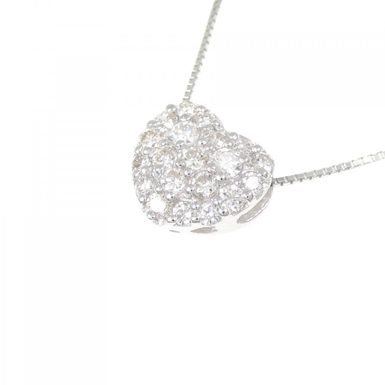 K18WG ハート パヴェ ダイヤモンド ネックレス 0.62CT