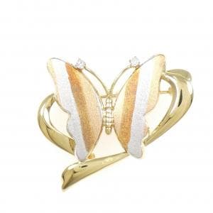 K18 Three Color/K14YG Butterfly Diamond Brooch 0.03CT