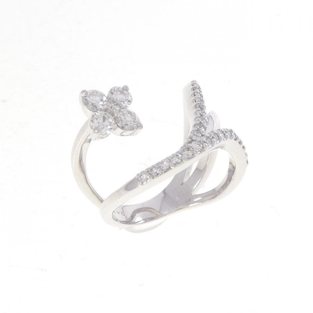 K18WG フラワー ダイヤモンド ピンキーリング 0.43CT