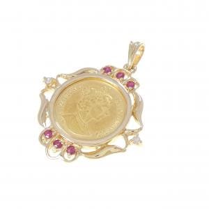 18KYG(枠) ルビー コイン ペンダント 0.15CT