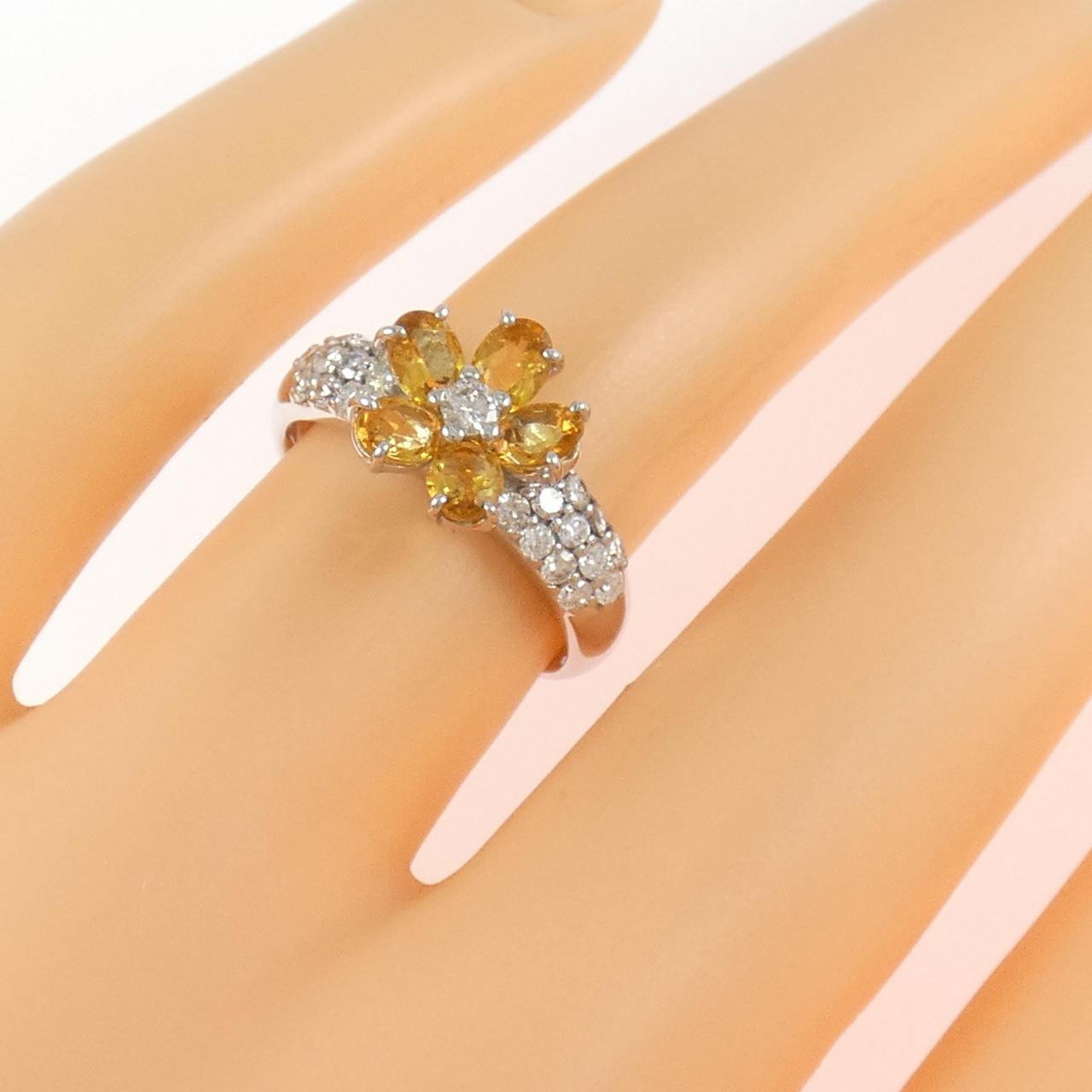 K18WG フラワー シトリン リング