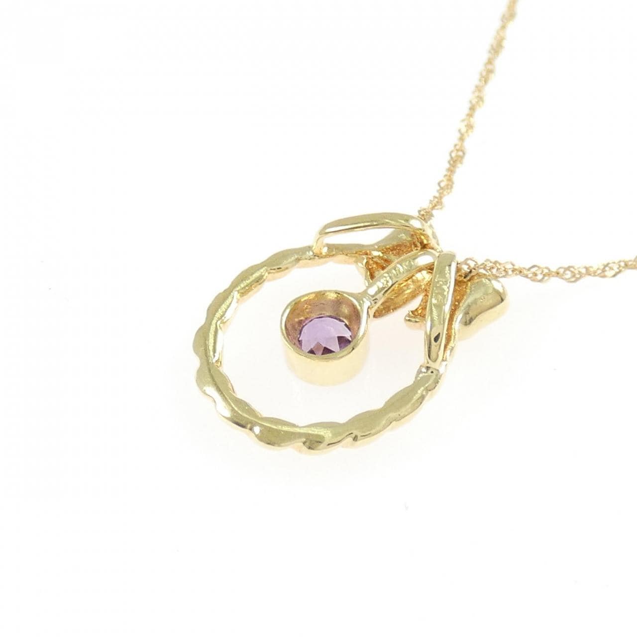 K18YG/750YG 2WAY リボン アメジスト ネックレス 0.08CT