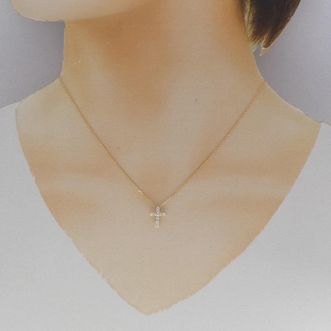 K18YG クロス ダイヤモンド ネックレス 0.20CT