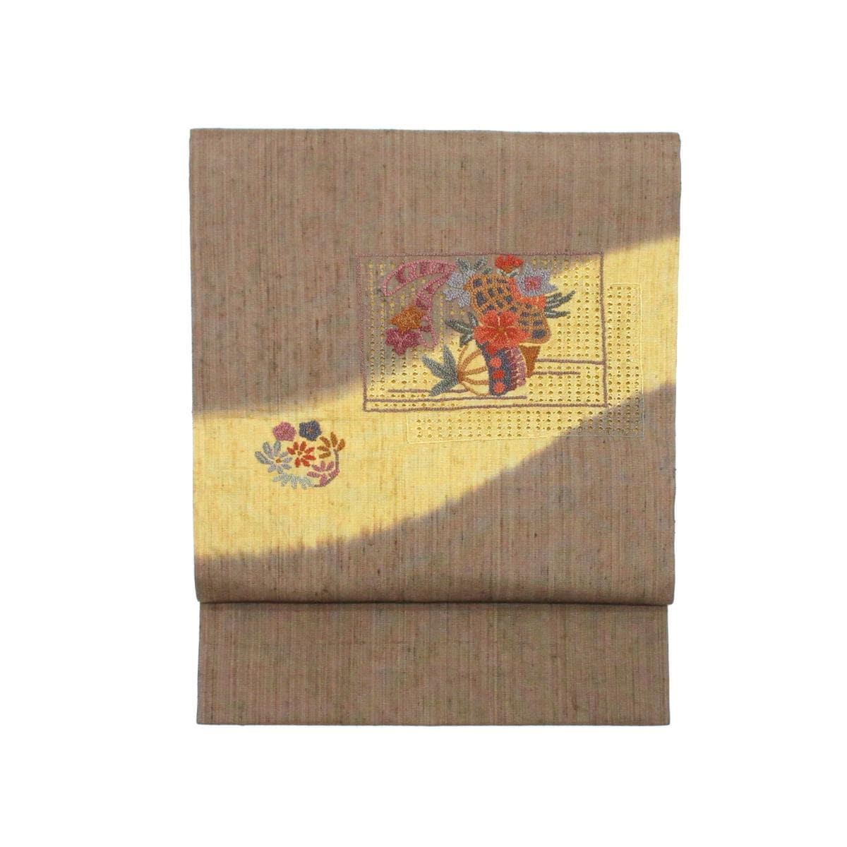 Nagoya obi, pongee weave, embroidery