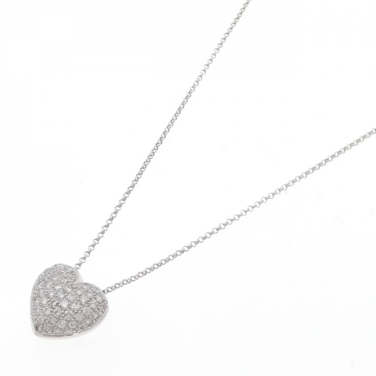 K18WG ハート パヴェ ダイヤモンド ネックレス 1.00CT