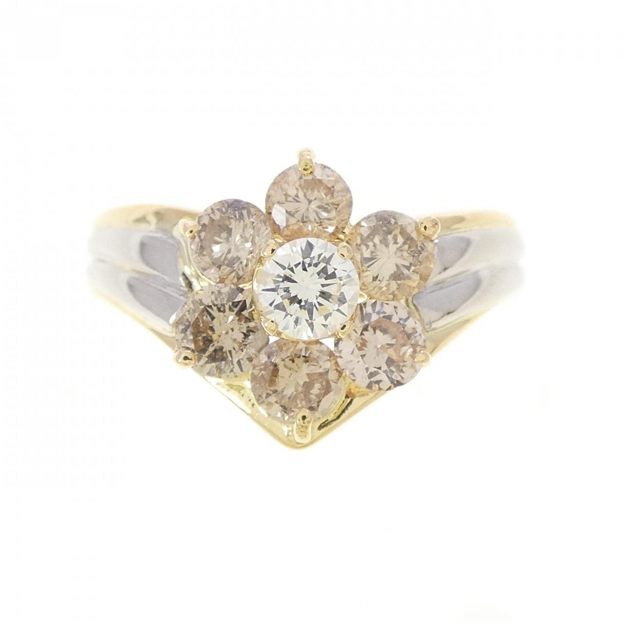 K18YG/PT900 フラワー ダイヤモンド リング 1.00CT