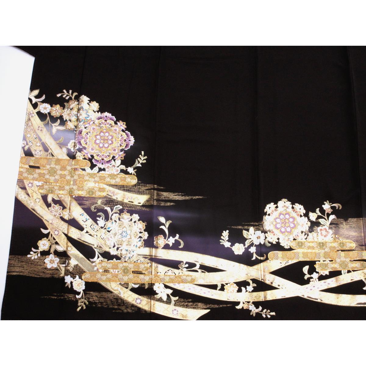 留袖　金彩友禅刺繍入り　丸に花菱