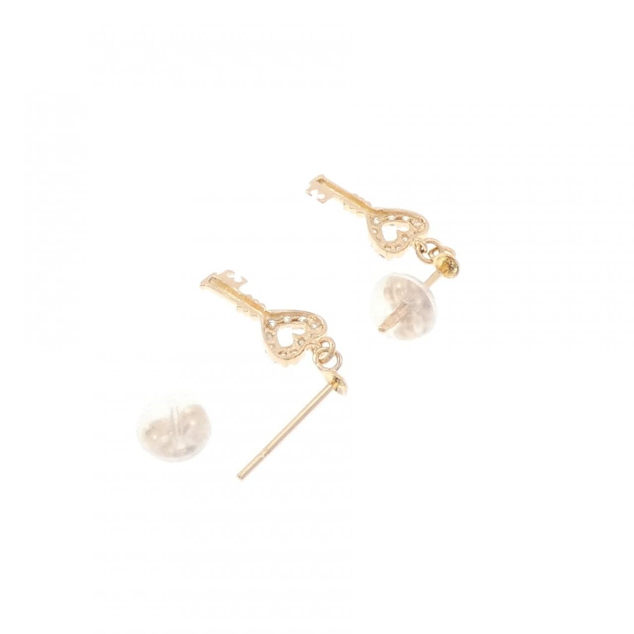 K18PG ハート×キー ダイヤモンド ピアス 0.10CT
