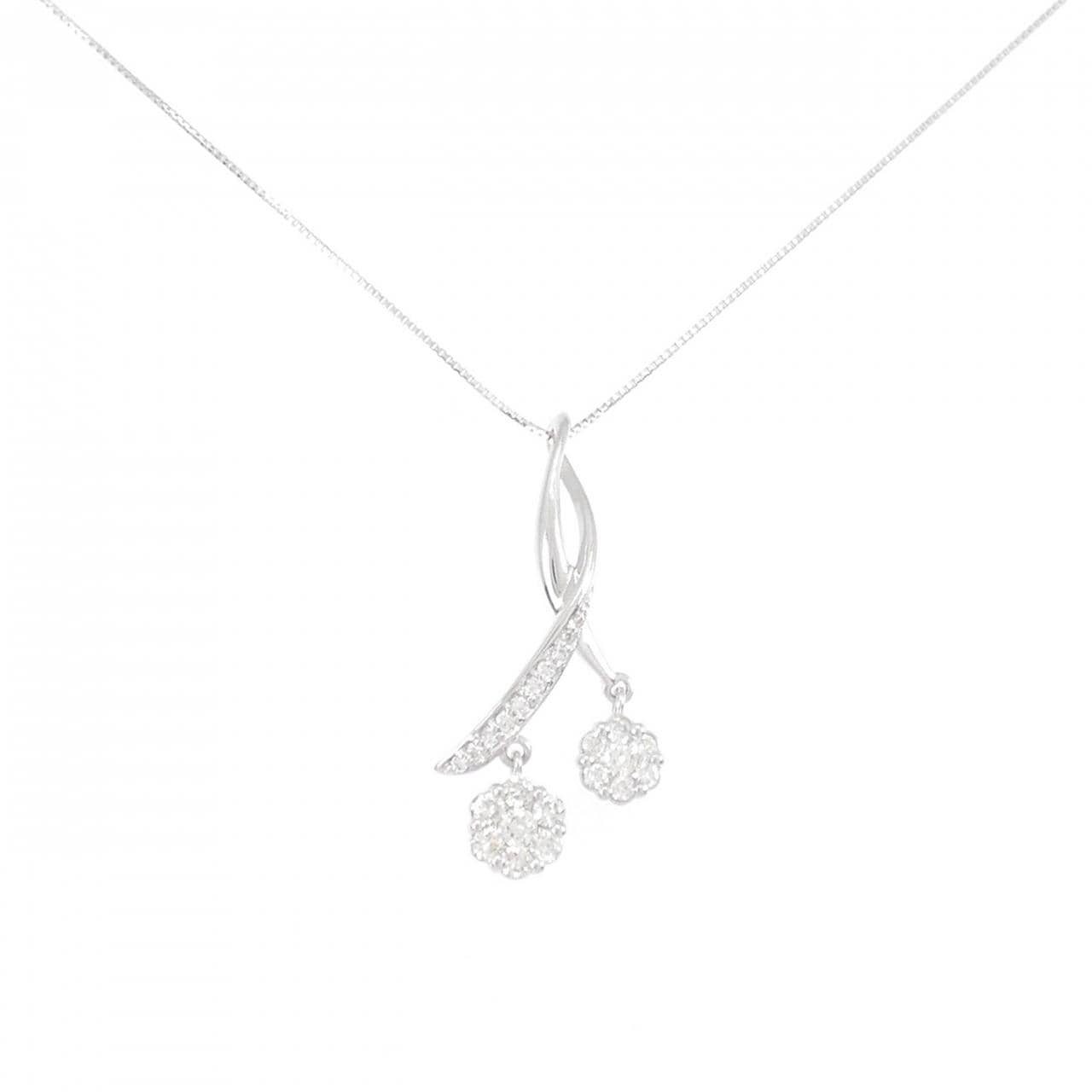 K18WG フラワー ダイヤモンド ネックレス 0.53CT