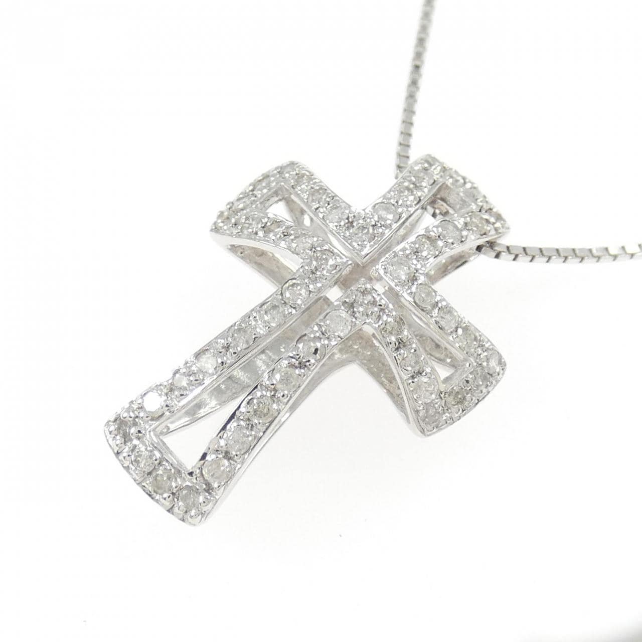 K18WG クロス ダイヤモンド ネックレス 0.30CT