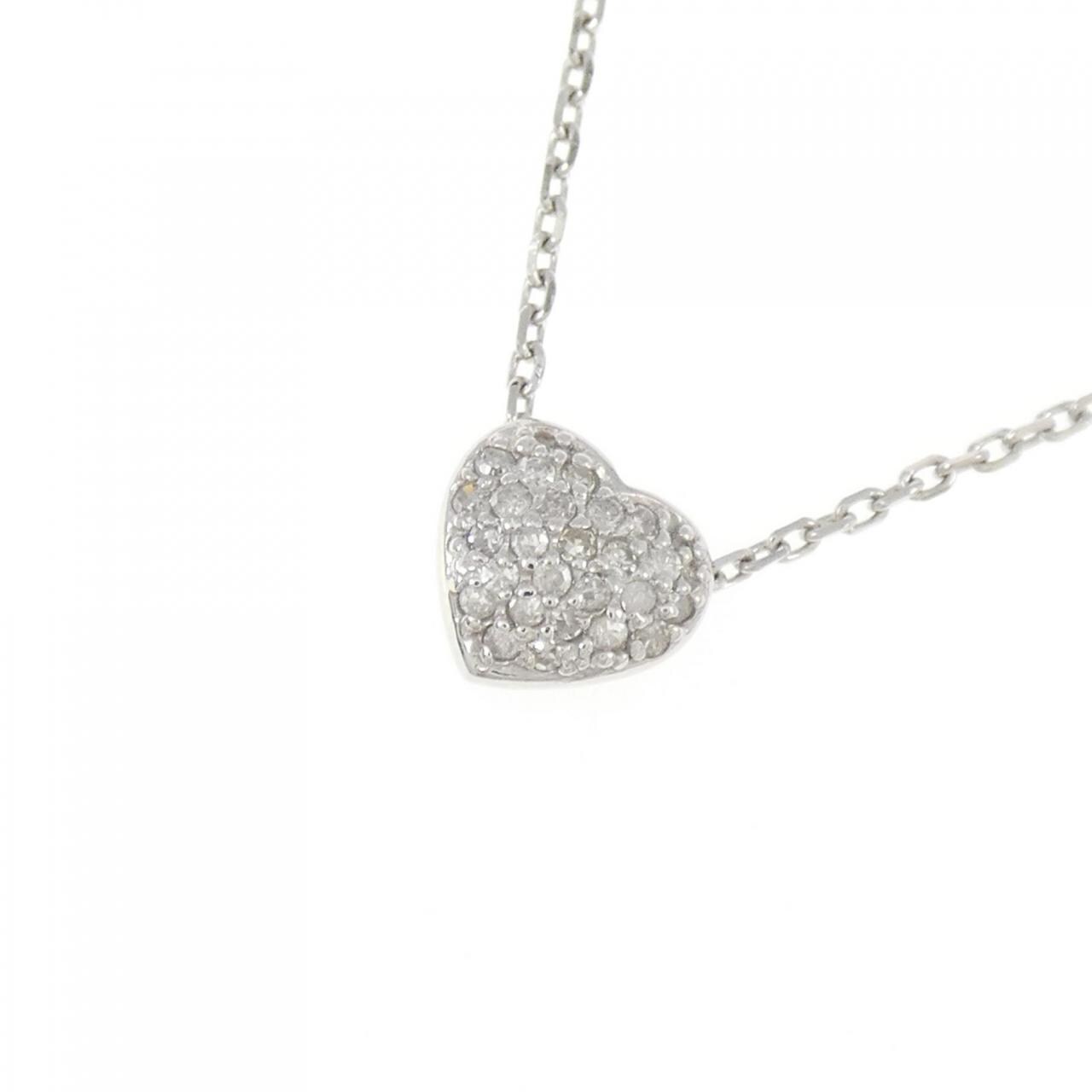 K18WG ハート パヴェ ダイヤモンド ネックレス 0.10CT