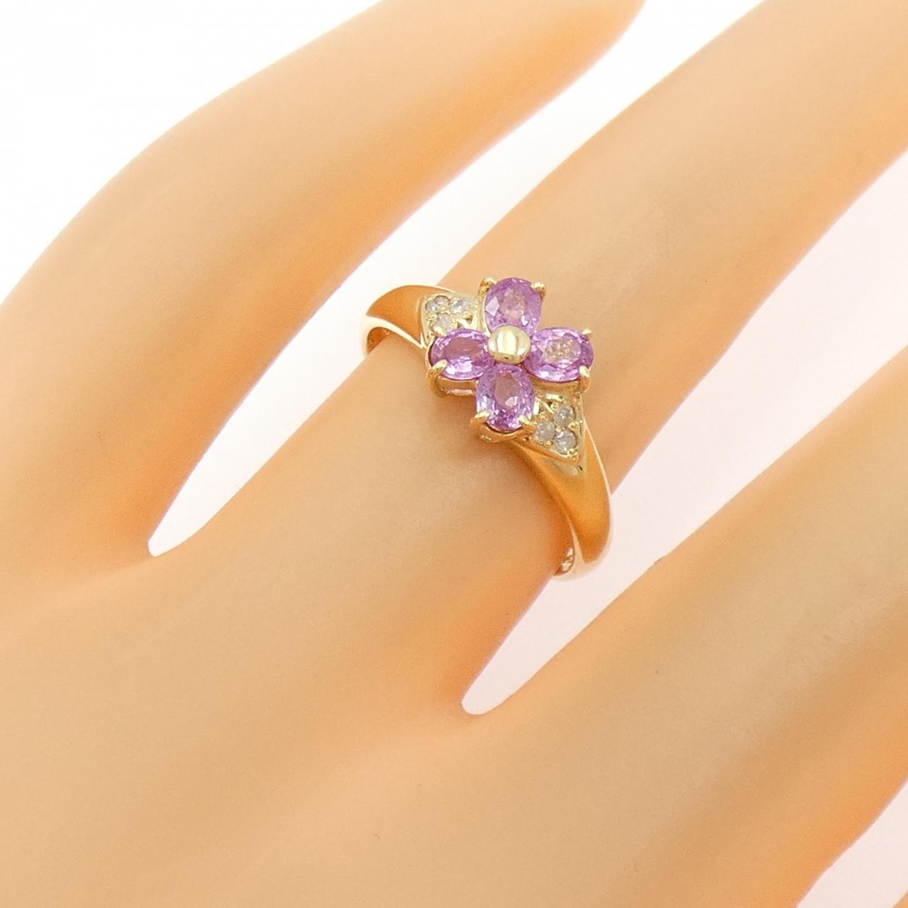 K18YG フラワー サファイヤ リング 0.63CT