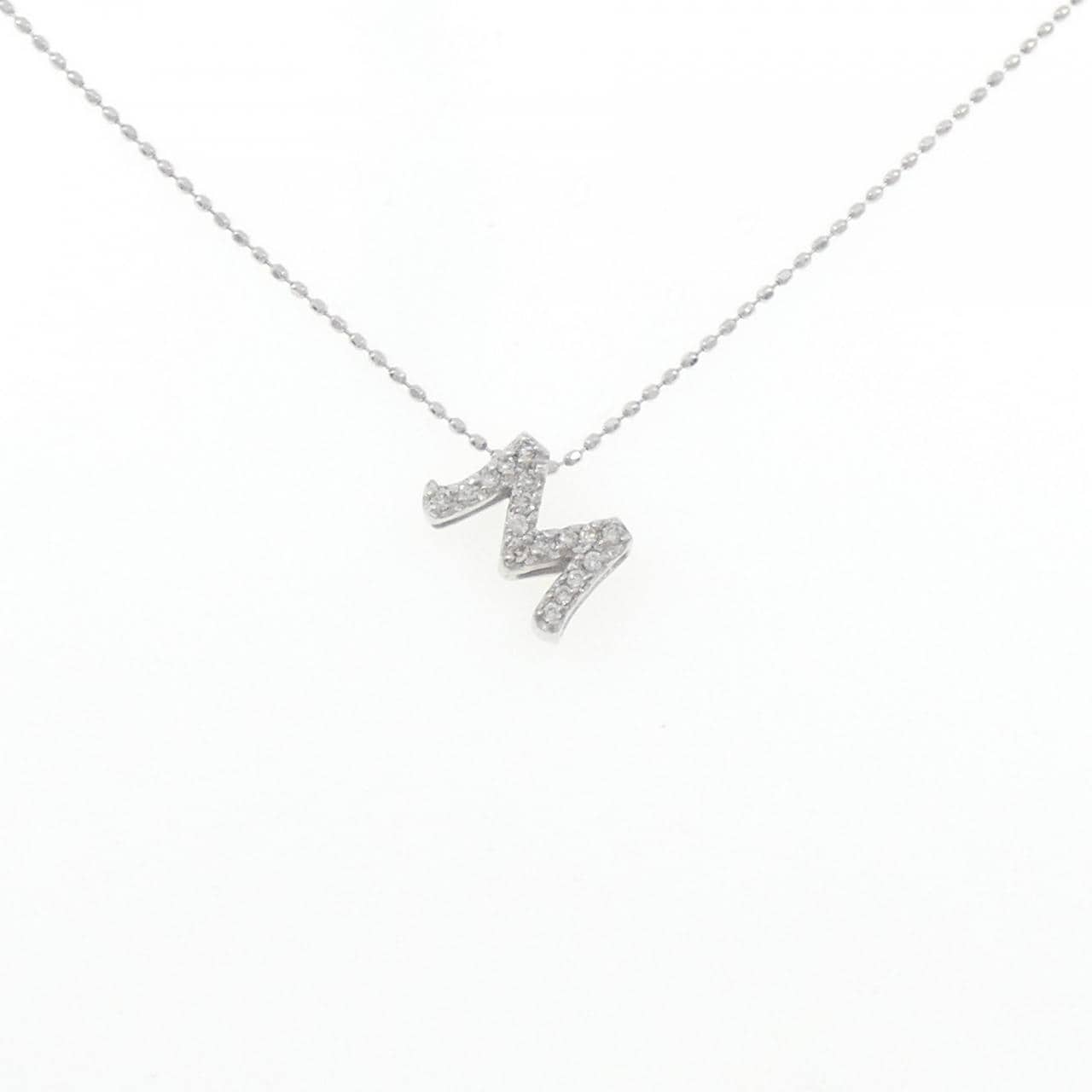 K18WG イニシャルM ダイヤモンド ネックレス 0.11CT