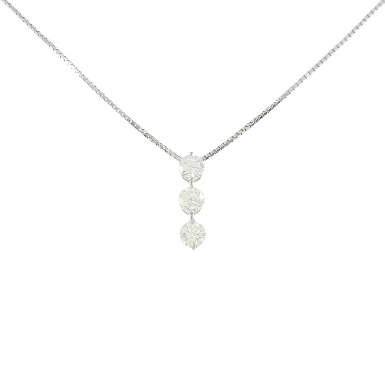 PT900/K18WG スリーストーン ダイヤモンド ネックレス 1.661CT