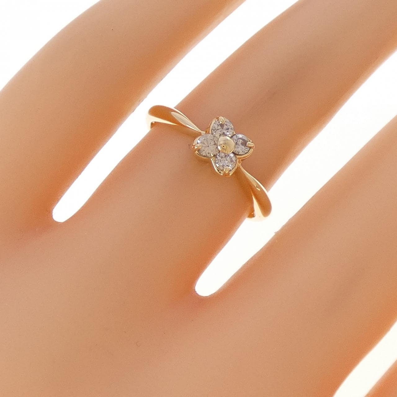 K18YG フラワー ダイヤモンド リング 0.2CT
