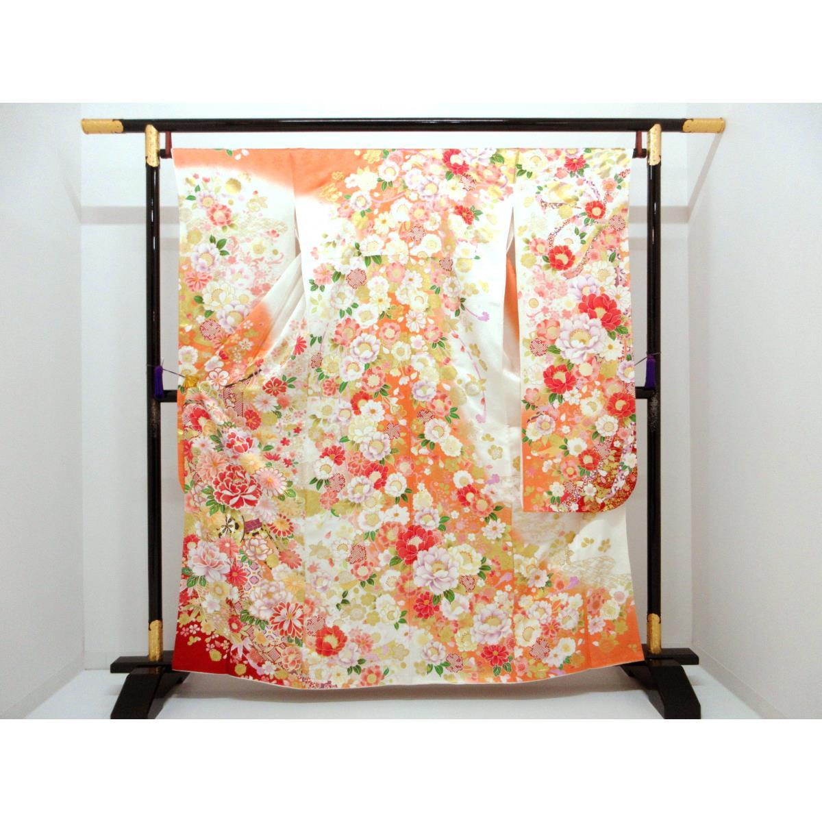 Furisode Yuzen gold color processing Bokashi dyeing with embroidery