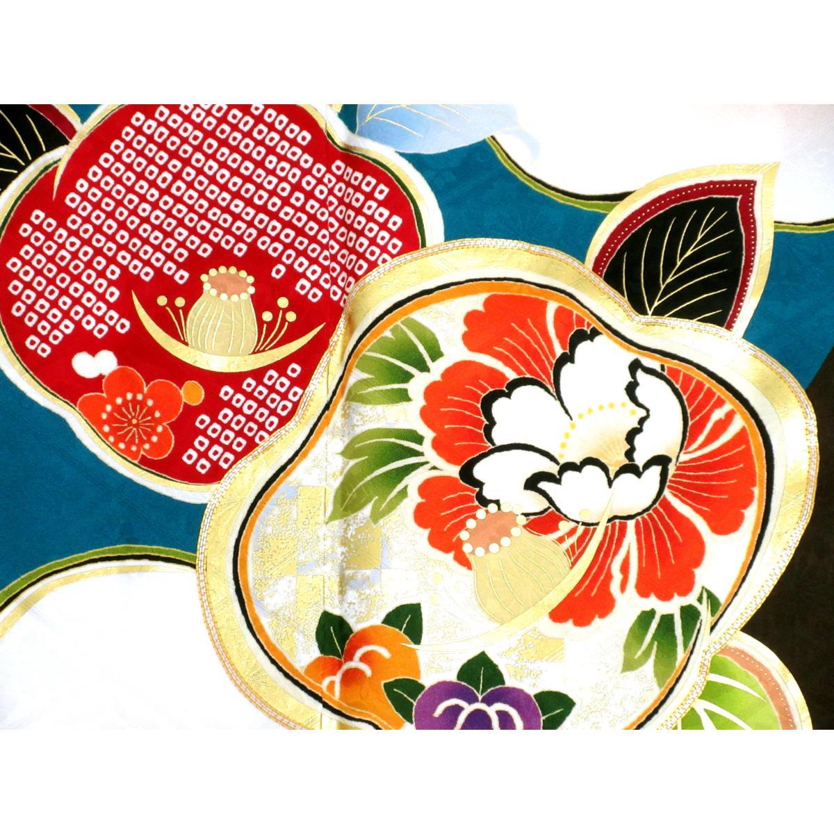 振袖　友禅金彩加工　刺繍入り