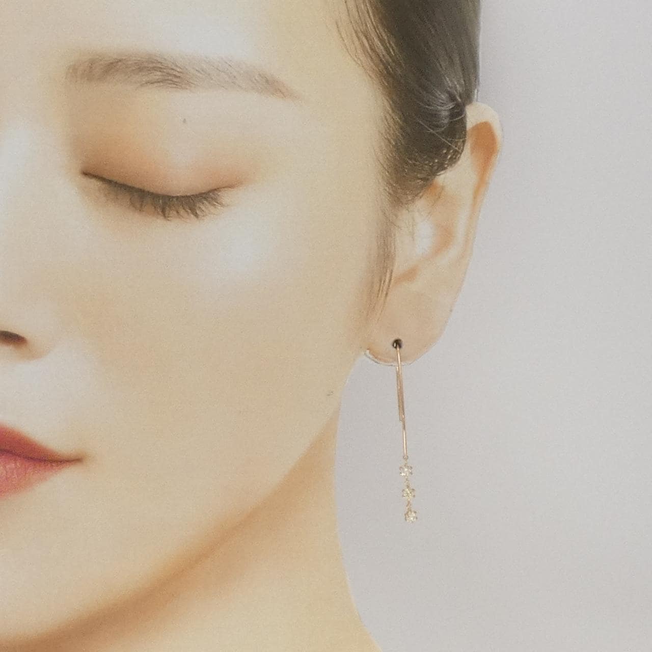 K18PG スリーストーン ダイヤモンド ピアス 0.50CT