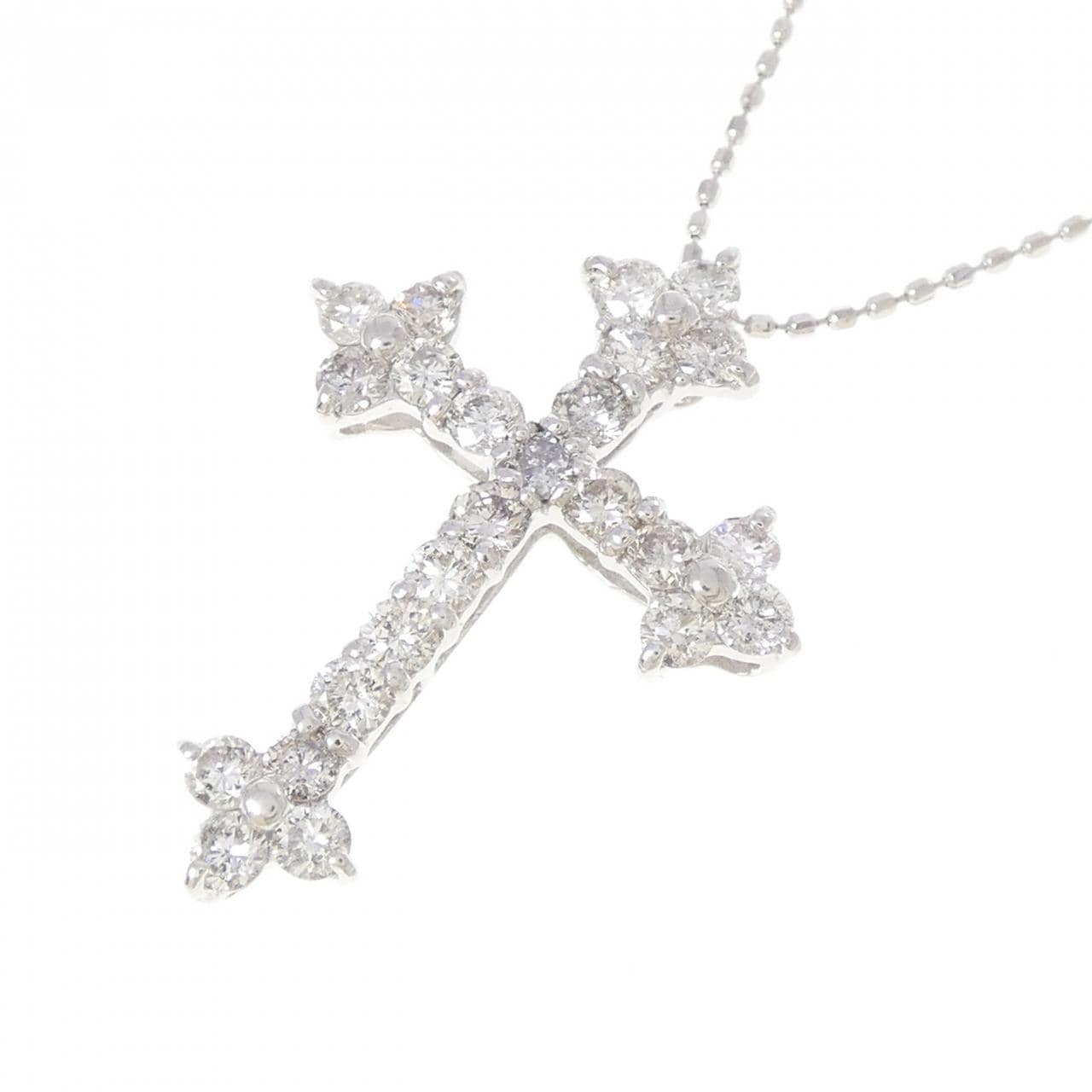 K18WG クロス ダイヤモンド ネックレス 1.00CT