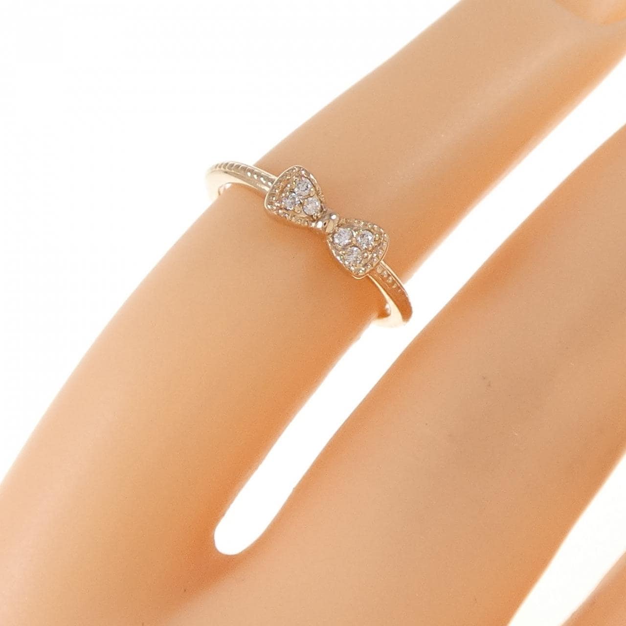 K18PG リボン ダイヤモンド ピンキーリング 0.03CT