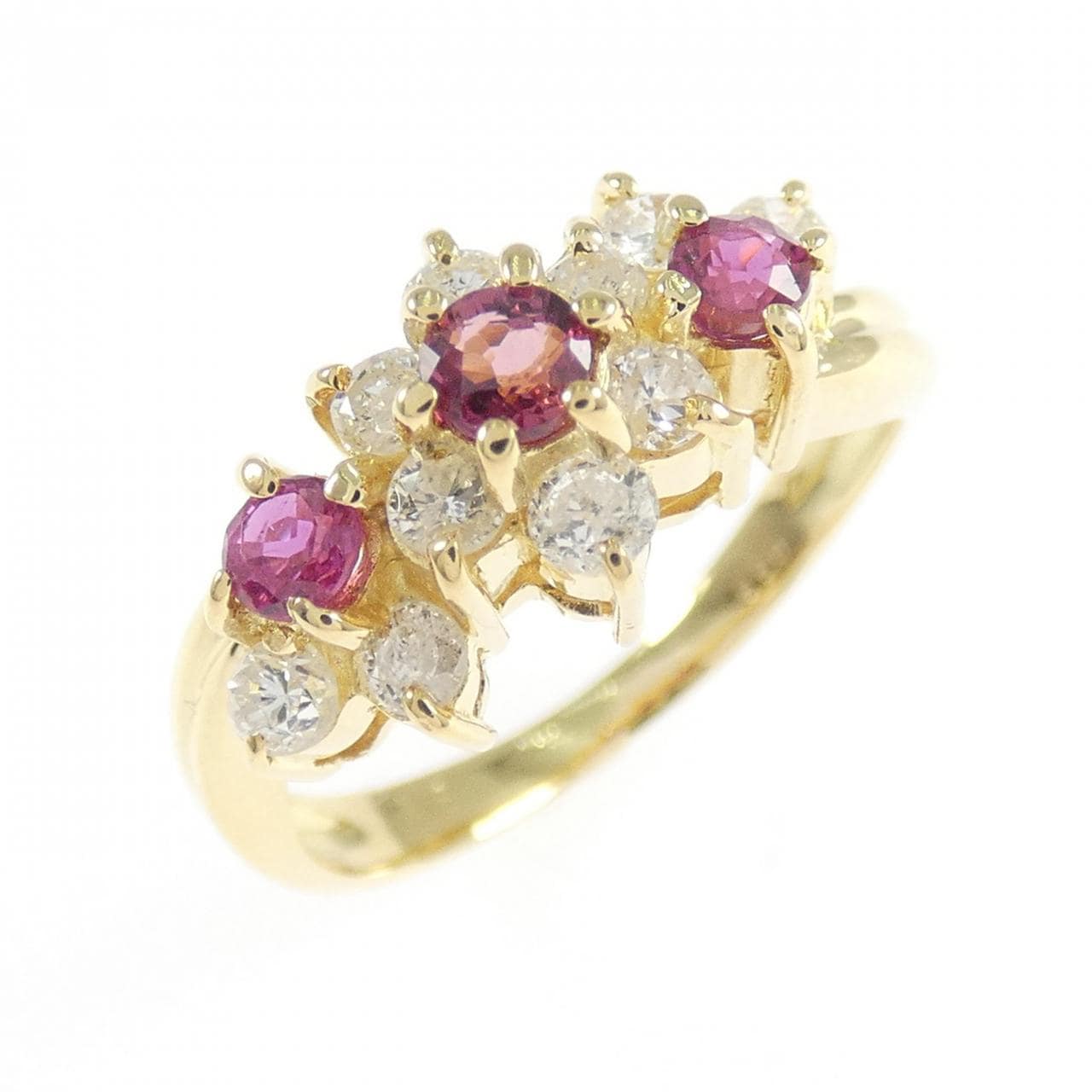 K18YG フラワー ルビー リング