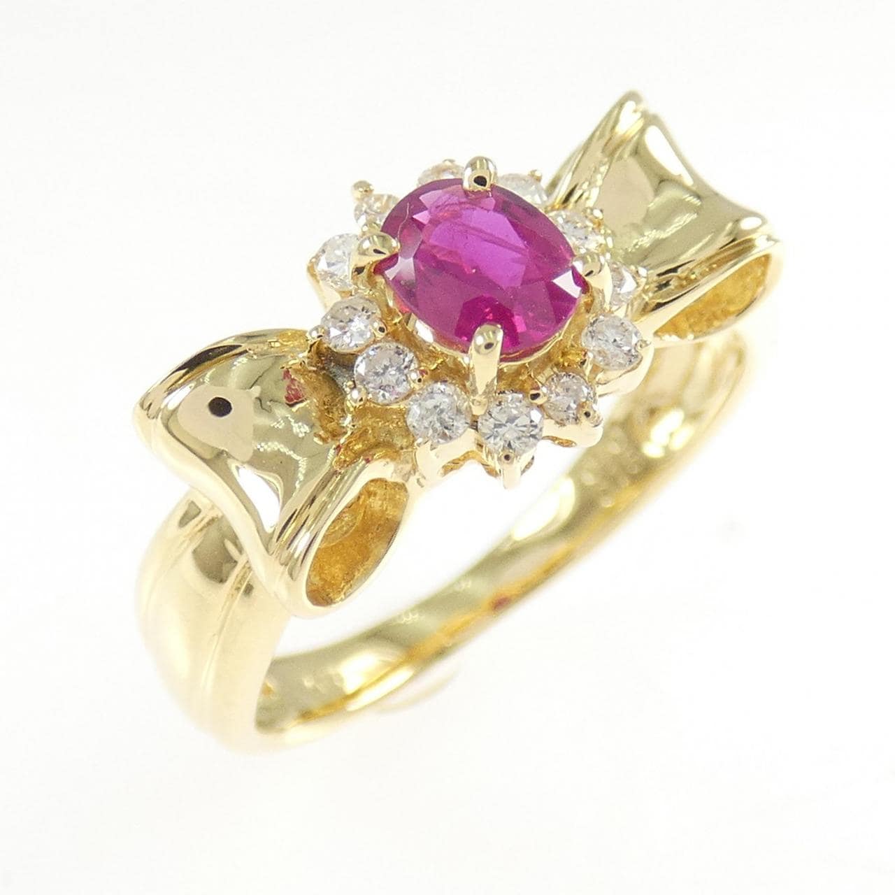 K18YG リボン ルビー リング 0.40CT