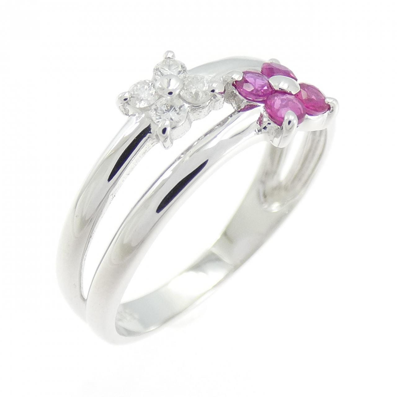 K14WG フラワー ルビー リング