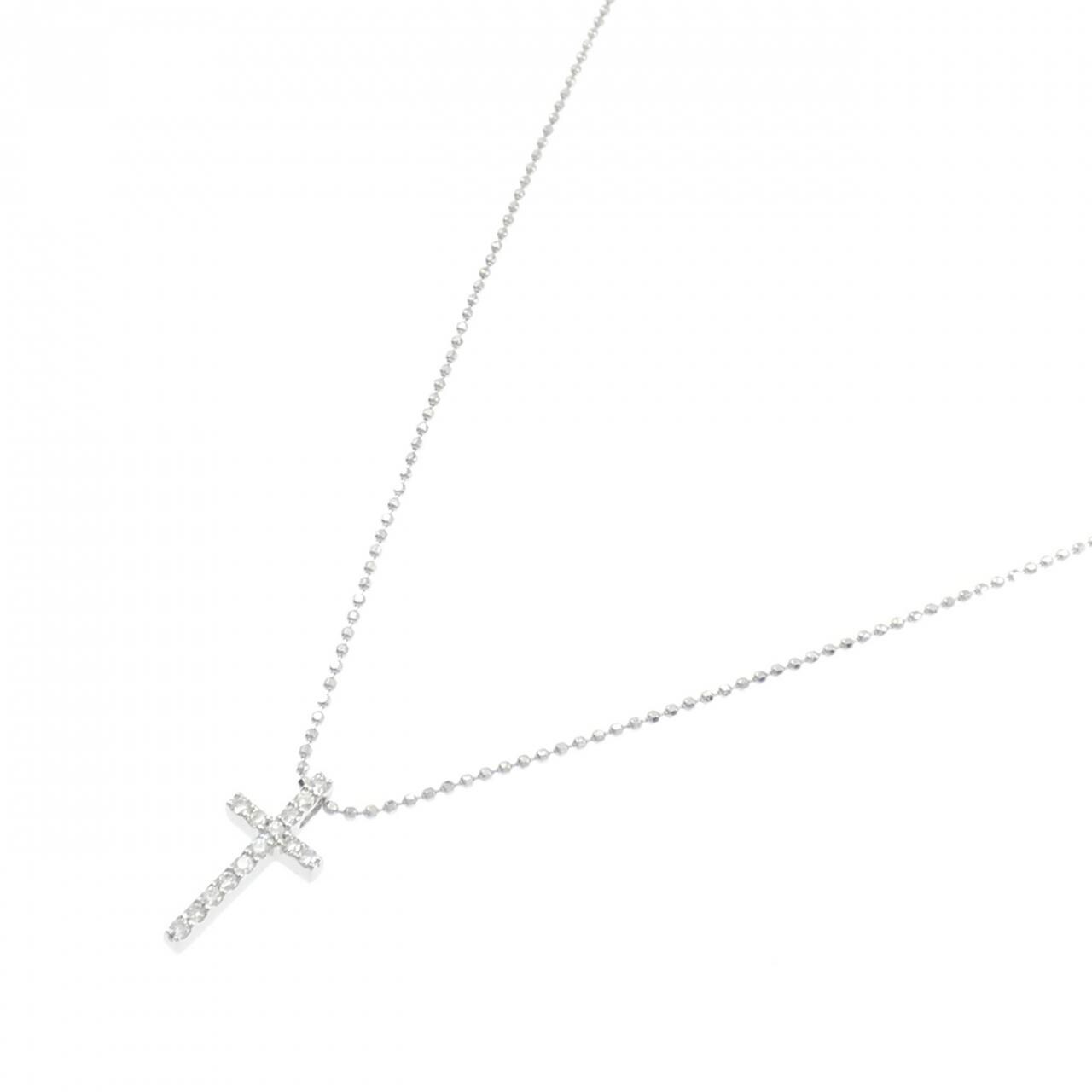 K18WG クロス ダイヤモンド ネックレス 0.12CT