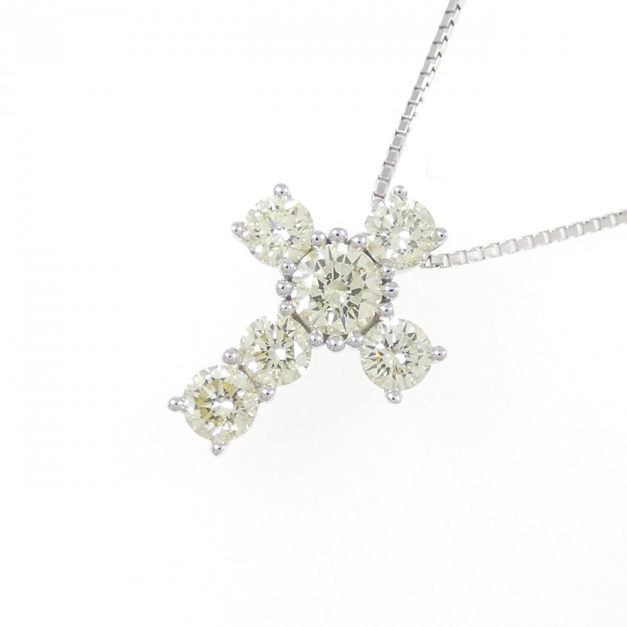 K18WG クロス ダイヤモンド ネックレス 1.08CT