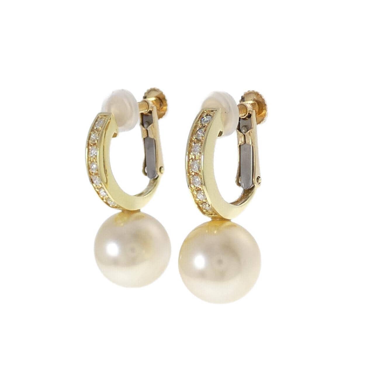 18K Yellow Gold White Butterfly Pearl Earrings 9.3mm