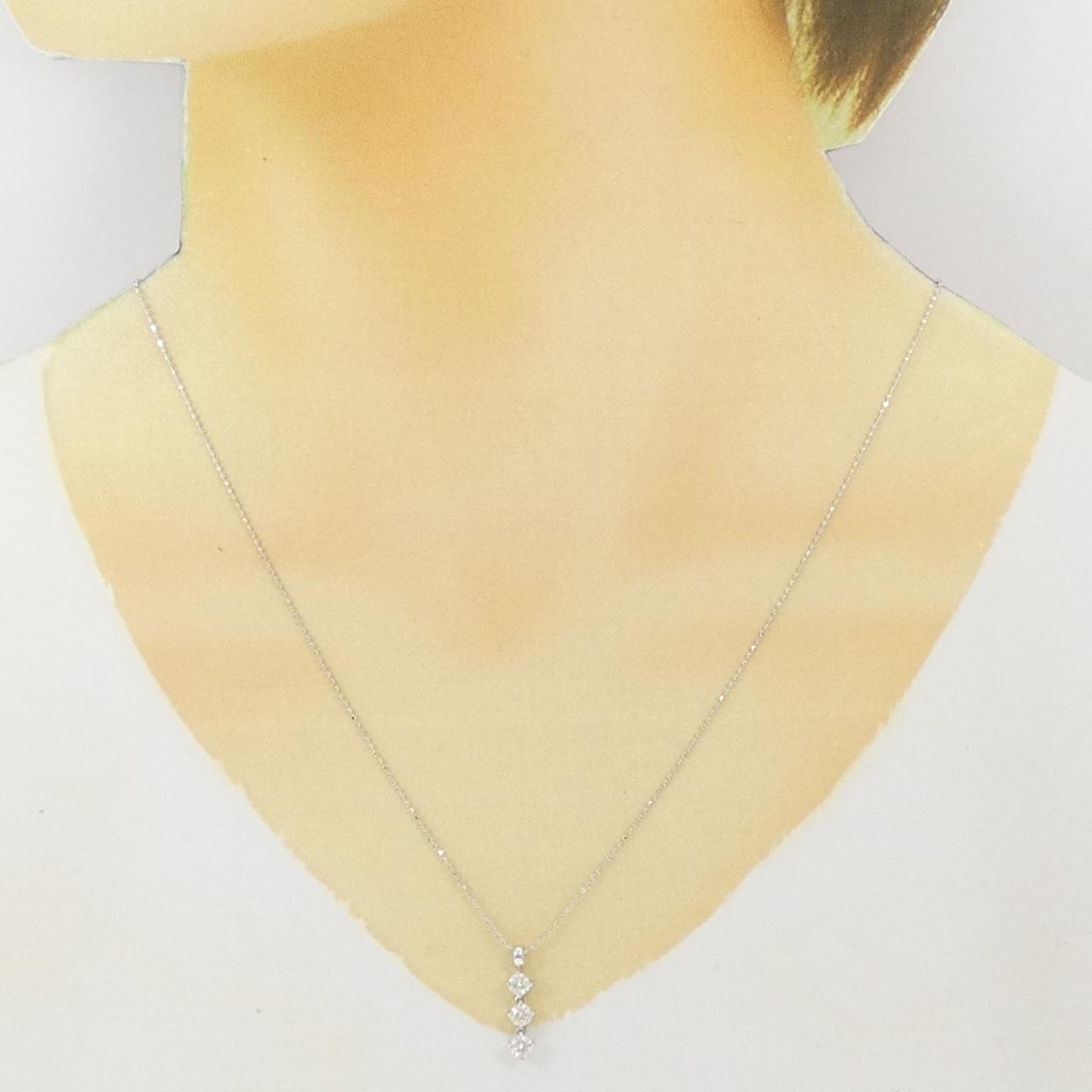 K18WG スリーストーン ダイヤモンド ネックレス 0.500CT