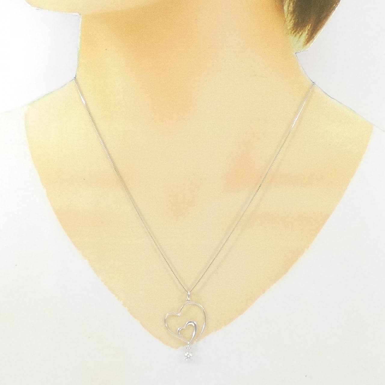 K18WG heart Diamond necklace 0.18CT