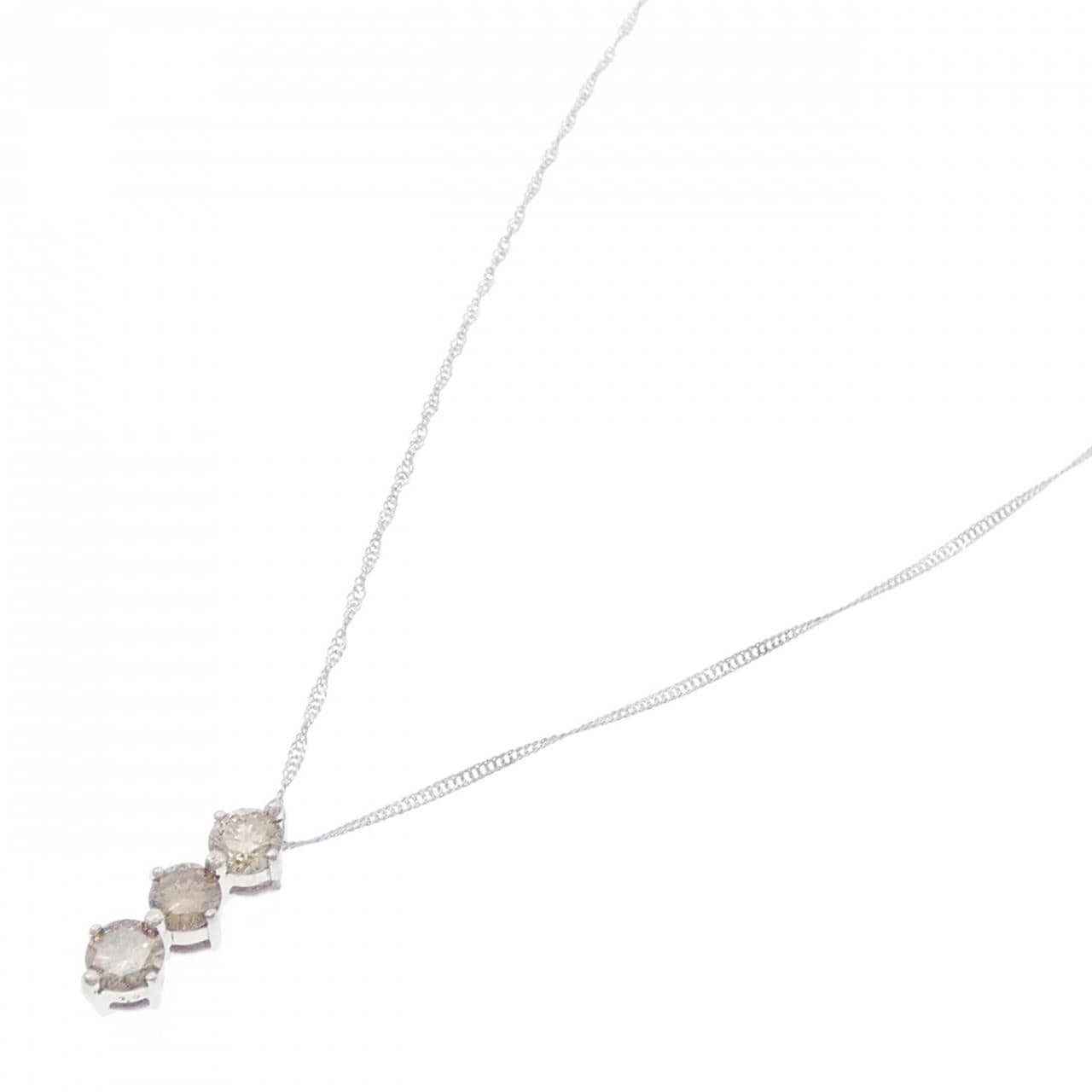K18WG Three Stone Diamond Necklace 1.0CT