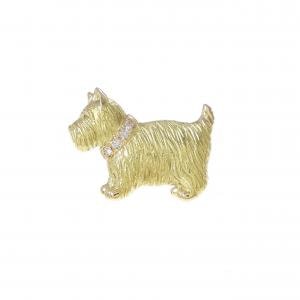 K18YG ドッグ ダイヤモンド ブローチ 0.03CT