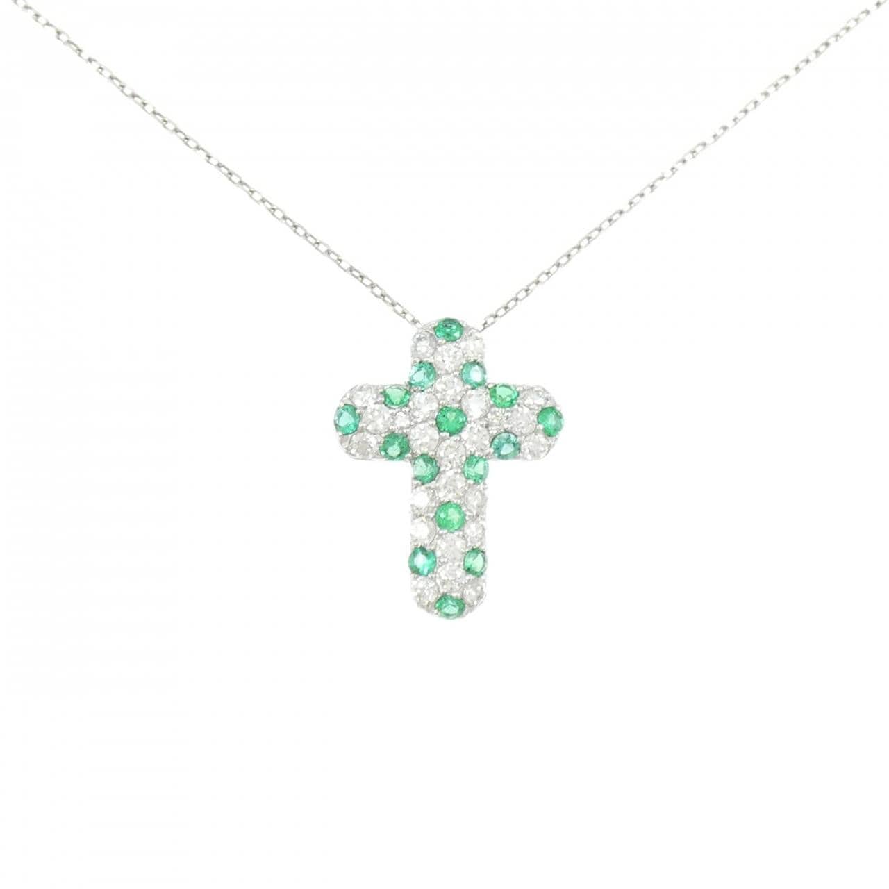 PT900/PT850 クロス エメラルド ネックレス 0.37CT