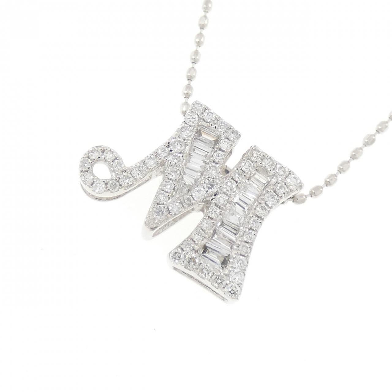 K18WG イニシャルM ダイヤモンド ネックレス 0.30CT